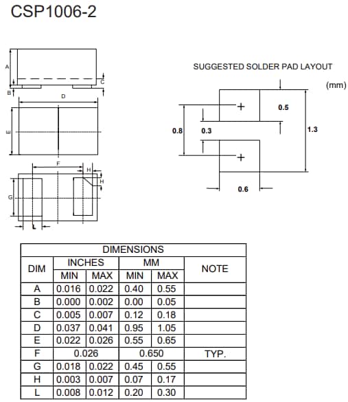 Mechanical Drawing - Micro Commercial Components (MCC) CSPHSBULC5V0LB ESD Protection Diode